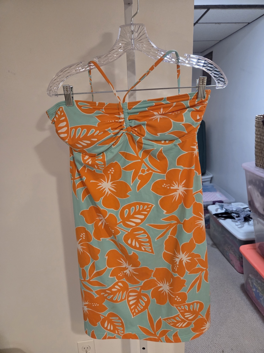 Tommy Bahama Aqua and Orange Tropical Halter Sun Dress
